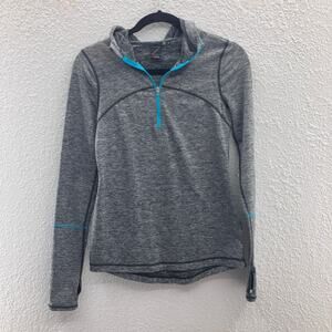 Z by Zella Space Dye Gray Blue 1/4 Zip Hood Pullover Fleece Lined Top Shirt